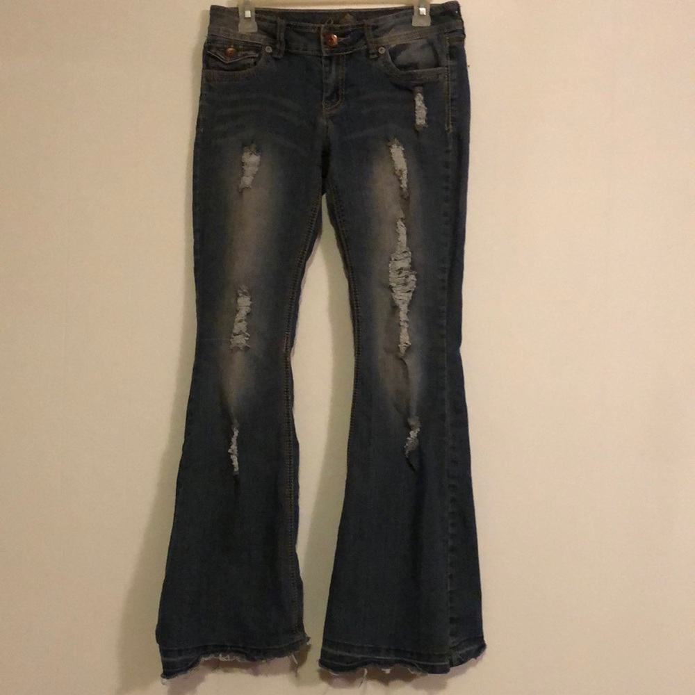Premier Distressed Dark Wash Super Flair Bottoms